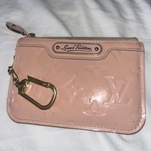 Authentic LOUIS VUITTON Monogram Vernis Coin Key Case Cles Pink